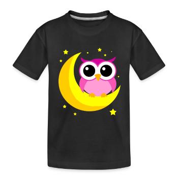 Hibou rose sur la lune dessin animé Amateur d’oiseaux nocturnes Cool - T-shirt bio Premium Enfant - noir - Devant