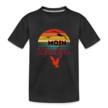 Moin Usedom with seagull in retro style island Usedom - Kids' Premium Organic T-Shirt - black - Front