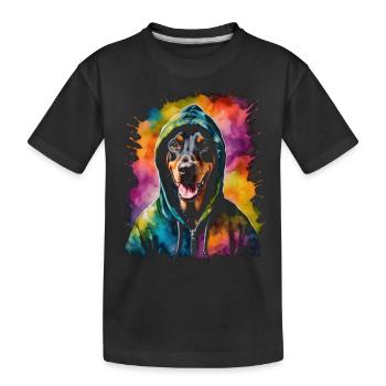 Dobermann Hoodie Hund Bunt Lustig Tier Print - Kinder Premium Bio T-Shirt - Schwarz - Vorne