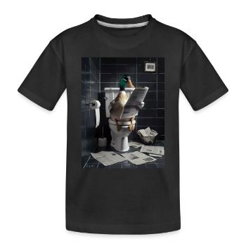 Ente Toilette Zeitung lesen Geschenk - Kinder Premium Bio T-Shirt - Schwarz - Vorne