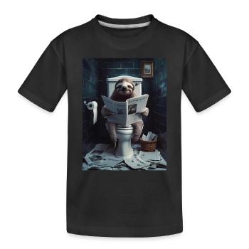 Faultier Toilette Zeitung lesen Geschenk - Kinder Premium Bio T-Shirt - Schwarz - Vorne