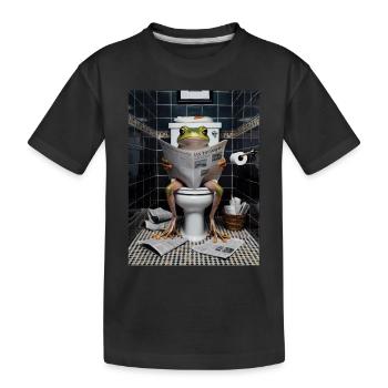 Frosch Toilette Zeitung lesen Geschenk - Kinder Premium Bio T-Shirt - Schwarz - Vorne