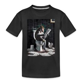 Affe Toilette lesen Zeitung Geschenk - Kinder Premium Bio T-Shirt - Schwarz - Vorne