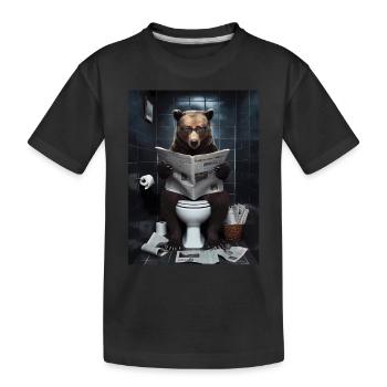 Bär Toilette lesen Zeitung Geschenk - Kinder Premium Bio T-Shirt - Schwarz - Vorne