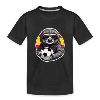 Football Fan Sloth with Sunglasses Spain - Kids' Premium Organic T-Shirt - black - Front