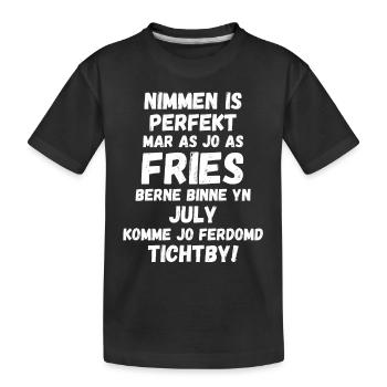 Birthday design in Frisian language for July birthday - Kids' Premium Organic T-Shirt - black - Front