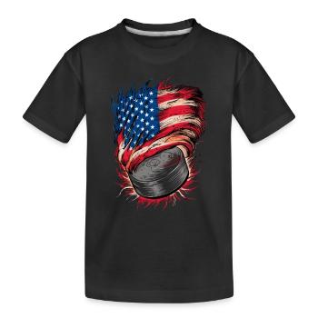 Patriotische amerikanische Flagge Hockey Puck - Kinder Premium Bio T-Shirt - Schwarz - Vorne