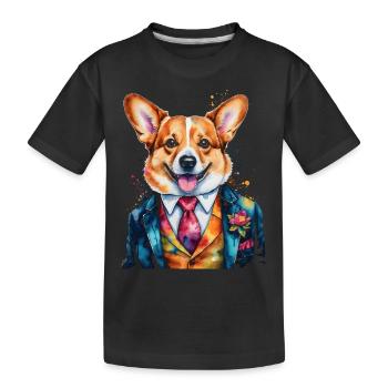 Corgi Anzug Hund Bunt Lustig Tier Design Print - Kinder Premium Bio T-Shirt - Schwarz - Vorne