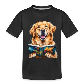 Golden Retriever Lesen Hund Lustig Design Print - Kinder Premium Bio T-Shirt - Schwarz - Vorne