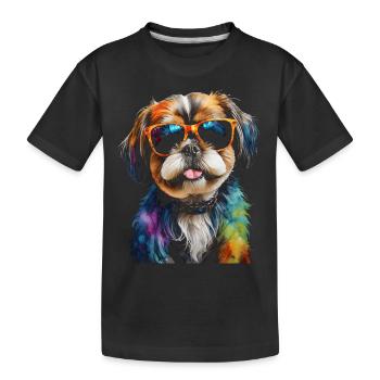 Shih Tzu Sonnenbrille Hund Lustig Tier Print - Kinder Premium Bio T-Shirt - Schwarz - Vorne