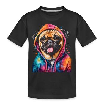 Mops Hoodie Hund Bunt Lustig Tier Design Print - Kinder Premium Bio T-Shirt - Schwarz - Vorne