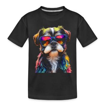 Shih Tzu Sonnenbrille Hund Lustig Tier Print - Kinder Premium Bio T-Shirt - Schwarz - Vorne