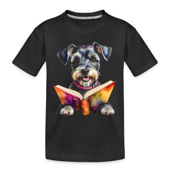 Zwergschnauzer Lesen Hund Lustig Tier Design Print - Kinder Premium Bio T-Shirt - Schwarz - Vorne