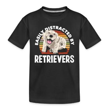 Retro Golden Retriever Dog Holder - Kids' Premium Organic T-Shirt - black - Front