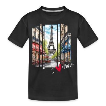 I love Paris: Eiffelturm und ein charmantes Café - Kinder Premium Bio T-Shirt - Schwarz - Vorne