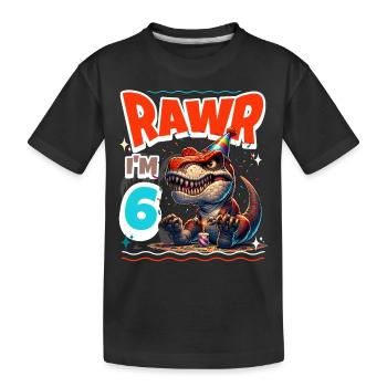 6ème anniversaire Rawr T Rex Dinosaure - T-shirt bio Premium Enfant - noir - Devant
