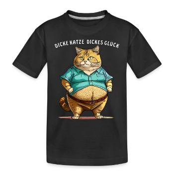DICKE KATZE DICKES GLÜCK - Kinder Premium Bio T-Shirt - Schwarz - Vorne