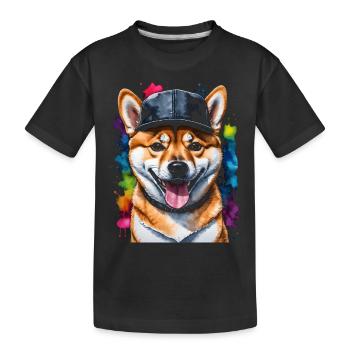 Shiba Inu Snapback Cap Hund Lustig Design Print - Kinder Premium Bio T-Shirt - Schwarz - Vorne