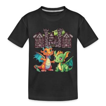 Mittelalter Drache Drachen - Kinder Premium Bio T-Shirt - Schwarz - Vorne