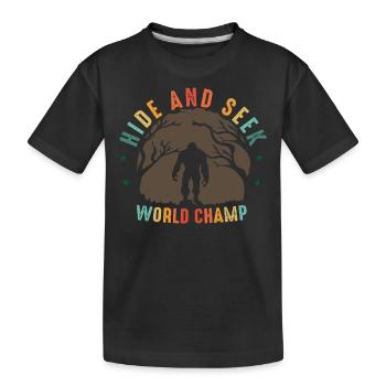 Vintage Bigfoot Verstecken Champion - Lustig - Kinder Premium Bio T-Shirt - Schwarz - Vorne