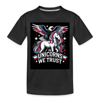 Magischer Patriotismus Amerikanischer Einhorn USA - Kinder Premium Bio T-Shirt - Schwarz - Vorne