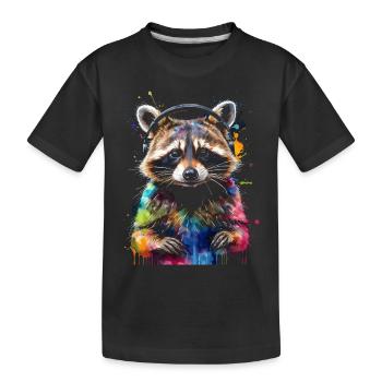 raton laveur casque musique coloré animal design imprimer - T-shirt bio Premium Enfant - noir - Devant