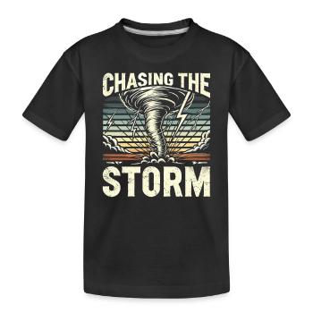 Erlebe Die Faszinierende Welt Des Tornadojagens - Kinder Premium Bio T-Shirt - Schwarz - Vorne