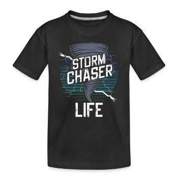 Erlebe Die Faszinierende Welt Des Tornadojagens - Kinder Premium Bio T-Shirt - Schwarz - Vorne
