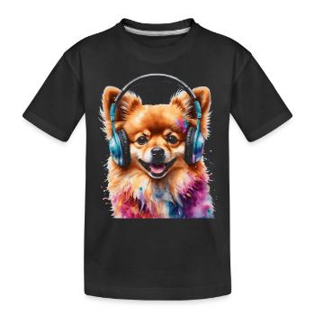 Pomeranian Pomeranian Headphones Dog Print - Kids' Premium Organic T-Shirt - black - Front