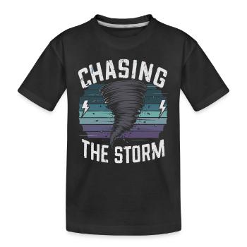 Erlebe Die Faszinierende Welt Des Tornadojagens - Kinder Premium Bio T-Shirt - Schwarz - Vorne