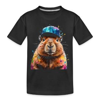 Capybara Snapback Cap Capy Bunt Tier Design Print - Kinder Premium Bio T-Shirt - Schwarz - Vorne