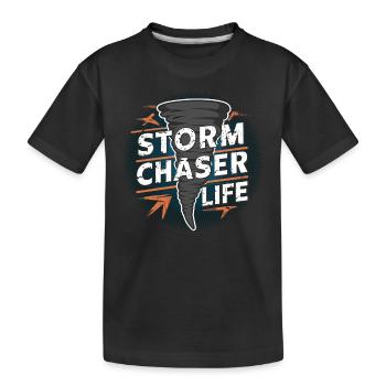 Erlebe Die Faszinierende Welt Des Tornadojagens - Kinder Premium Bio T-Shirt - Schwarz - Vorne