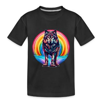 Regenbogen Wolf Wölfe - Kinder Premium Bio T-Shirt - Schwarz - Vorne