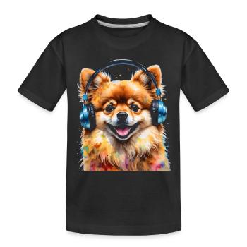 Pomeranian Pomeranian Headphones Dog Print - Kids' Premium Organic T-Shirt - black - Front