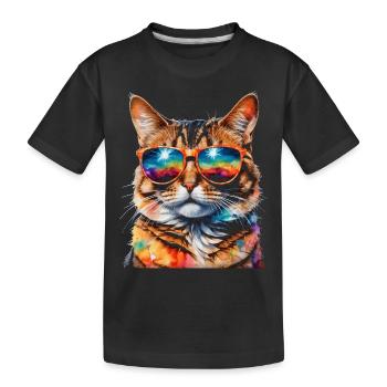 Katze Sonnenbrille Bunt Lustig Tier Design Print - Kinder Premium Bio T-Shirt - Schwarz - Vorne