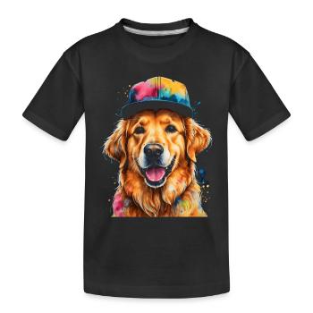 Golden Retriever Snapback Cap Hund Design Print - Kinder Premium Bio T-Shirt - Schwarz - Vorne