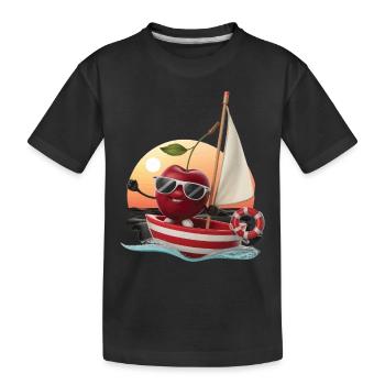 Obst Kirsche Bootfahren Geschenk - Kinder Premium Bio T-Shirt - Schwarz - Vorne