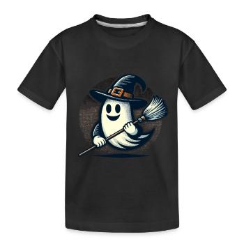 fantôme de sorcière drôle d’Halloween avec balai de sorcière - T-shirt bio Premium Enfant - noir - Devant