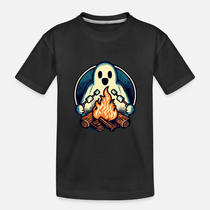 Ghost At Campfire Camping Site Halloween Party - Kinder Premium Bio T-Shirt - Schwarz