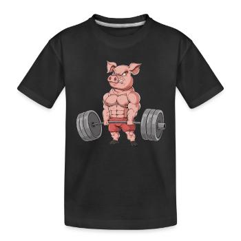 Schwein Gewichtheben Fitness-Studio - Kinder Premium Bio T-Shirt - Schwarz - Vorne