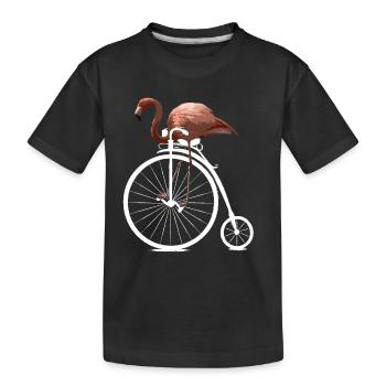 Flamingo chevauchant un vélo rétro avec un jeu de mots sur une grande roue - T-shirt bio Premium Enfant - noir - Devant