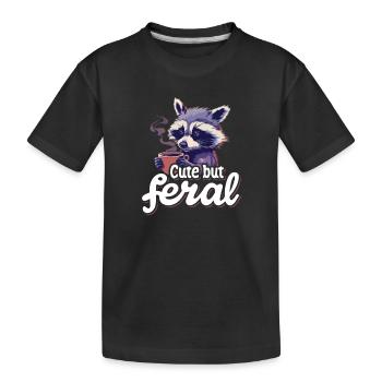 Coffee Connoisseur Raccoon Cartoon - Cute but feral - Kids' Premium Organic T-Shirt - black - Front
