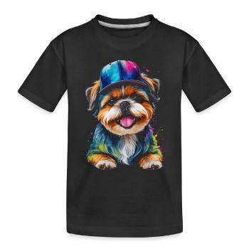 Shih Tzu Snapback Cap Hund Lustig Tier Print - Kinder Premium Bio T-Shirt - Schwarz - Vorne