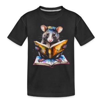 Possum Reading Colorful Animal Design Print - Kids' Premium Organic T-Shirt - black - Front