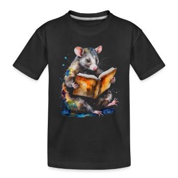 Possum Reading Colorful Animal Design Print - Kids' Premium Organic T-Shirt - black - Front