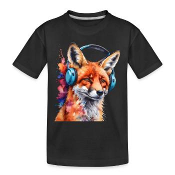 Renard Casque Musique Coloré Animal Design Imprimer - T-shirt bio Premium Enfant - noir - Devant