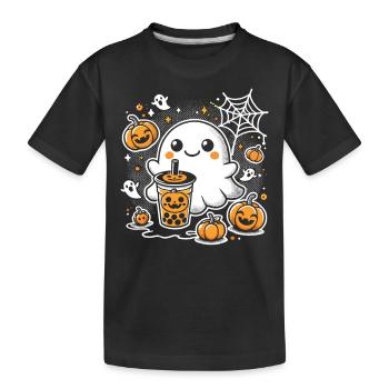 T-shirt d’Halloween : Fantôme avec thé à bulles à la citrouille - T-shirt bio Premium Enfant - noir - Devant