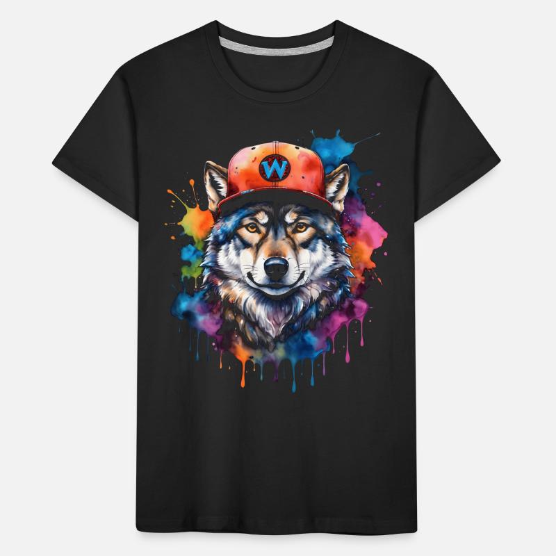 Wolf Snapback Cap Bunt Tier Design Print Kinder Premium Bio T-Shirt