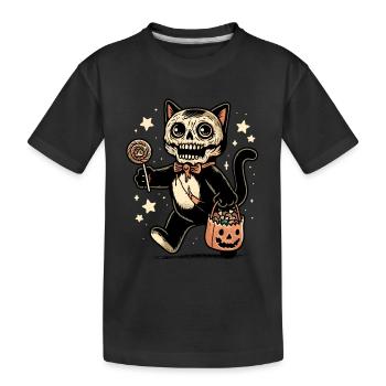 Chat zombie mort-vivant Halloween - T-shirt bio Premium Enfant - noir - Devant