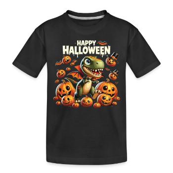 Dino with vampire wings and pumpkins - Kids' Premium Organic T-Shirt - black - Front